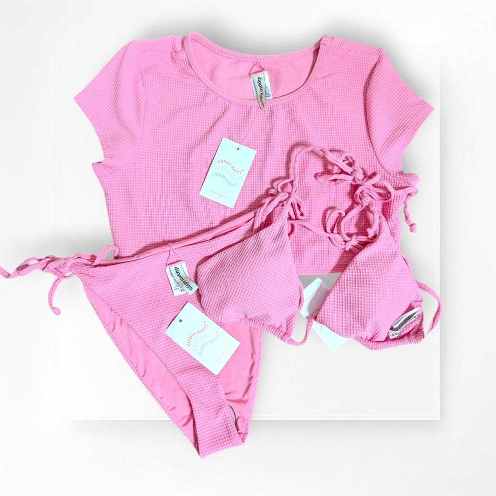 Dippin' Daisy's Pink Textured Triangle Bikini Set